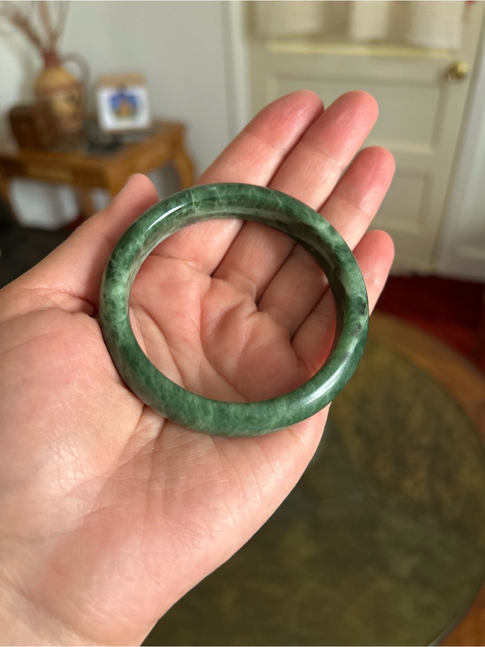 Natural Green Jade Bangle Bracelet. Size 7-1/4